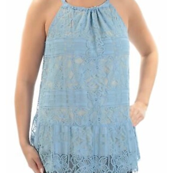 Alfani Baby Blue Sleeveless Lace Top NWT - Picture 3 of 9